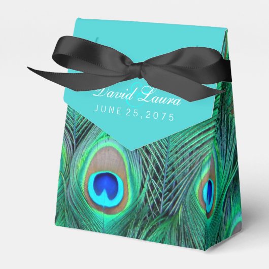 ティール（緑がかった色）ブルーピーコ結婚ック フェイバーボックス (正面サイド)