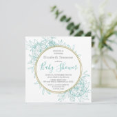 ティール（緑がかった色）ブルーピーニーモダンフローラトイレベビースシャワー 招待状 (スタンド正面)