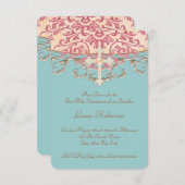 ティール（緑がかった色）ブルーファースト聖餐式 招待状 (正面/裏面)