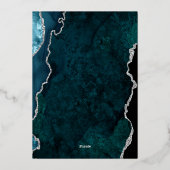 ティール(緑がかった色)ブルーフェイクシルバーグリッターアゲ結婚ート 箔招待状 (裏面)