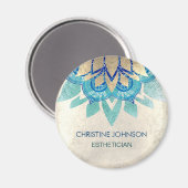 ティール（緑がかった色）ブルーフェイク金ゴールドフォイルlotusロゴ マグネット (正面/裏面)