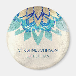 ティール(緑がかった色)ブルーフェイク金ゴールドフォイルlotusロゴ マグネット