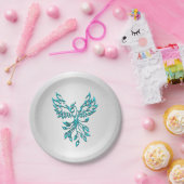 ティール(緑がかった色)ブルーフェニックスアップオンシルバー ペーパープレート (パーティー)