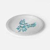 ティール(緑がかった色)ブルーフェニックスアップオンシルバー ペーパープレート (アングル)