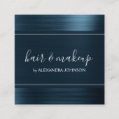 ティール(緑がかった色)ブルーフォイルモダンブラッシュメタル スクエア名刺 (正面)