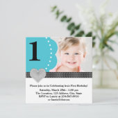 ティール（緑がかった色）ブルーフォトバースデーパーティー 招待状 (スタンド正面)