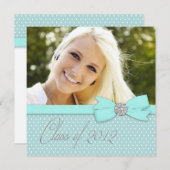 ティール（緑がかった色）ブルーフォト卒業発表 招待状 (正面/裏面)