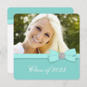 ティール（緑がかった色）ブルーフォト卒業発表 招待状 (正面/裏面)