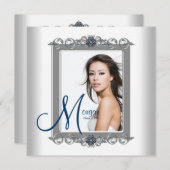 ティール（緑がかった色）ブルーフォト卒業発表 招待状 (正面/裏面)