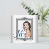 ティール（緑がかった色）ブルーフォト卒業発表 招待状 (スタンド正面)