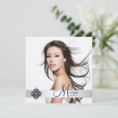 ティール（緑がかった色）ブルーフォト卒業発表 招待状 (スタンド正面)