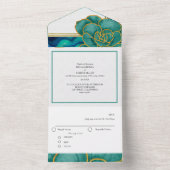 ティール（緑がかった色）&ブルーフローラアゲート結婚ト オールインワン招待状 (内側)