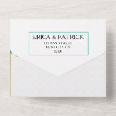 ティール（緑がかった色）&ブルーフローラアゲート結婚ト オールインワン招待状 (裏面)