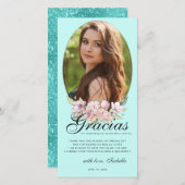 ティール(緑がかった色)ブルーフローラキンセアニラ写真サンキューカード サンキューカード (正面/裏面)