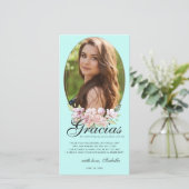 ティール(緑がかった色)ブルーフローラキンセアニラ写真サンキューカード サンキューカード (スタンド正面)