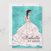 ティール（緑がかった色）ブルーフローラキンセアニラ誕生日招待状 招待状 (裏面)