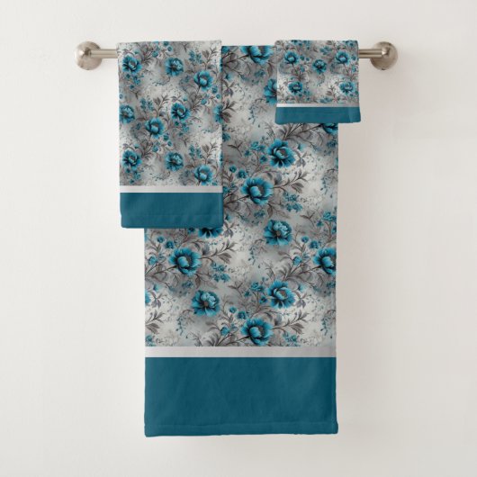ティール(緑がかった色)ブルーフローラソフトスタイリッシュと バスタオルセット (インサイチュ)