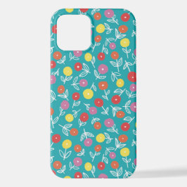 ティール(緑がかった色)ブルーフローラディティiPhoneケース iPhone 12ケース