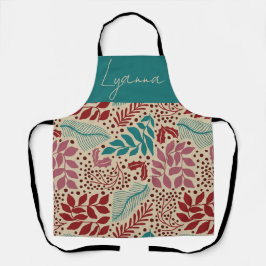 ティール（緑がかった色）ブルーフローラルパターンレトロコージークリスマス エプロン