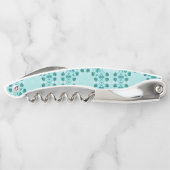 ティール（緑がかった色）ブルーフローラ抽象芸術 ソムリエナイフ (裏面)