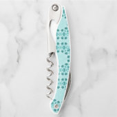 ティール（緑がかった色）ブルーフローラ抽象芸術 ソムリエナイフ (正面)