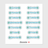 ティール(緑がかった色)ブルーフローラ日の週プランナー仕訳帳 シール (シート)