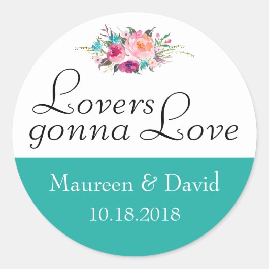 ティール（緑がかった色）ブルーフローラ結婚ズ ラウンドシール (正面)