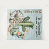 ティール(緑がかった色)ブルーフローリングサボツブートウェルカムバックドロップ タペストリー (正面(横))