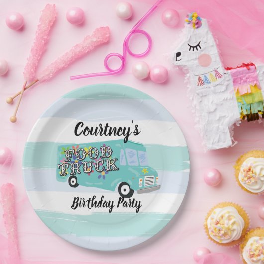 ティール（緑がかった色）ブルーフードトラックバースデーパーティーカスタム ペーパープレート (パーティー)