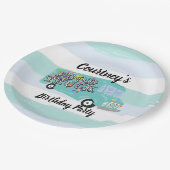 ティール（緑がかった色）ブルーフードトラックバースデーパーティーカスタム ペーパープレート (アングル)