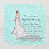 ティール(緑がかった色)ブルーブライダルシャワー 招待状 (正面/裏面)