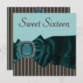 ティール（緑がかった色）ブルーブラウンスウィート16パーティー 招待状 (正面/裏面)
