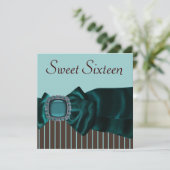 ティール（緑がかった色）ブルーブラウンスウィート16パーティー 招待状 (スタンド正面)