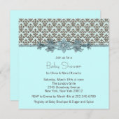 ティール（緑がかった色）ブルーブラウンダマスクベビーシャワー 招待状 (正面/裏面)