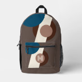 ティール（緑がかった色）ブルーブラウンベージュアイボリーレトロシェイプアート プリントバックパック (正面)