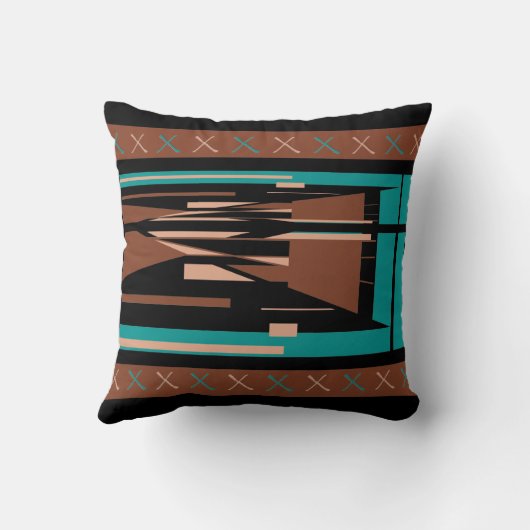 ティール(緑がかった色)ブルーブラウンベージュブラックモザイク地中海のシー クッション (裏面)