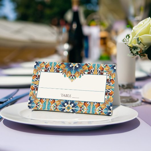 ティール（緑がかった色）ブルーブラウンヴィンテージタラベ結婚ラ プレイスカード