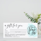 ティール（緑がかった色）ブルーブラシストロークギフト券のロゴ (スタンド正面)