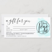 ティール（緑がかった色）ブルーブラシストロークギフト券のロゴ (正面)