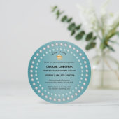 ティール(緑がかった色)ブルーブラシ仕上げメタル&パール卒業 招待状 (スタンド正面)