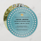 ティール(緑がかった色)ブルーブラシ仕上げメタル&パール卒業 招待状 (正面/裏面)