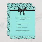 ティール(緑がかった色)ブルーブラックスワールアクア招待状RSVPカード 出欠カード (正面/裏面)