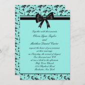 ティール(緑がかった色)ブルーブラックスワールアクア5x7結婚式招待状 招待状 (正面/裏面)