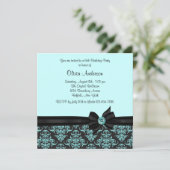 ティール（緑がかった色）ブルーブラックダマスクスウィート16パーティー 招待状 (スタンド正面)