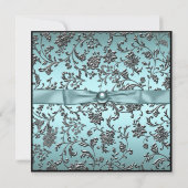 ティール（緑がかった色）ブルーブラックダマスク写真甘い16パーティー 招待状 (裏面)
