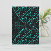 ティール（緑がかった色）ブルーブラックバースデーパーティー招待テンプレート 招待状 (スタンド正面)