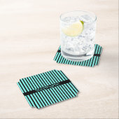 ティール(緑がかった色)ブルーブラックベビーシャワー名前をカスタムするストライプ ペーパーコースター (インサイチュ)