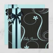 ティール（緑がかった色）ブルーブラックベビーシャワー 招待状 (正面/裏面)