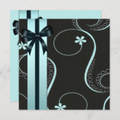 ティール（緑がかった色）ブルーブラックベビーシャワー 招待状 (正面/裏面)