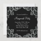 ティール(緑がかった色)ブルーブラックマスカレードパーティー 招待状 (裏面)